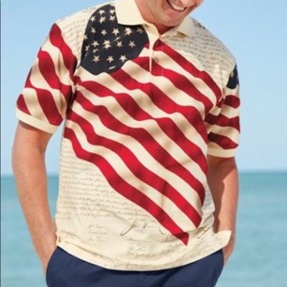 Flag Polo casual shirts, size XXL, 100% cotton, Mens Knit Patriotic Flag Shirt - Picture 2 of 12